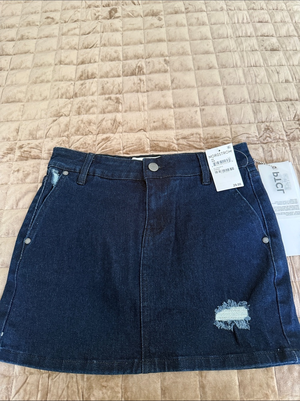 Nordstrom Navy Denim Mini Skirt with Subtle Distress